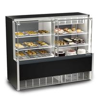 Vitrine Quente/Fria para Confeitaria 1,40m Linha Aurora GQEA-140 PF Preta Gelopar - Vidros Retos