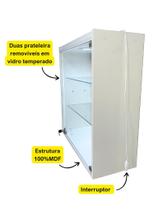 Vitrine Suspensa Expositor Prateleira Estante Iluminada Branca Led Vidro Temperado Livros Papelaria Joalheria Colecionador Decoração Vitrine Suspensa Expositor Prateleira Estante Iluminada Branca Led Vidro Temperado Livros Papelaria Joalheria Colecionador Decoração