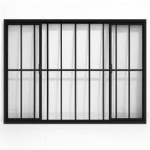 Vitrô 4 Folhas De Correr Aluminio Preto Com Grade 1,00x1,00