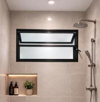 Vitro Basculante 40x100 Alumínio Preto Vidro Liso Lumineziri