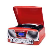 Vitrola Raveo Harmony Retrô com Bluetooth CD USB Rádio FM Toca Discos Vinil 33 45 78 RPM Gravador Som 25W RMS Vintage