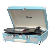 Vitrola Raveo Sonetto Chrome Light Blue Toca Discos Bluetooth USB que reproduz e grava Bivolt