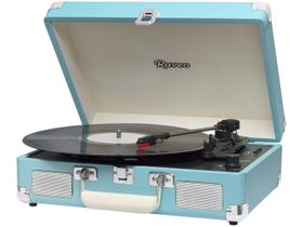 Vitrola Raveo Sonetto Chrome Light Blue Toca Discos Bluetooth USB que reproduz e grava Bivolt