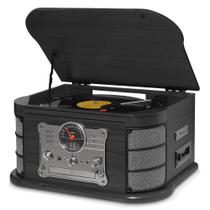Vitrola Raveo Spazio Ebony Toca discos, Vinil, Rádio FM, CD, USB, SD Card, K7, Bluetooth Preto