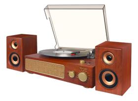 Vitrola Raveo Studio Plus Brown Bluetooth Disco E Usb Rádio FM Par de Caixas Acústicas Bivolt