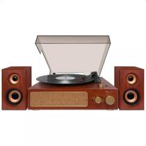 Vitrola Raveo Studio Plus Maple Toca-Discos com Par de Alto Falantes Radio FM Bluetooth USB Saída Auxiliar Marrom Bivolt