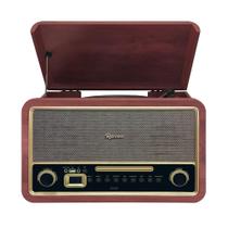 Vitrola Raveo Turner Toca-Discos Bluetooth USB CD K7 Fm 35W Marrom - 90-09028