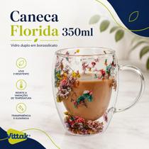 Vittak Caneca Florida Vidro Duplo Borossilicato Fall 350ml com Flores Vittak Caneca Florida Vidro Duplo Borossilicato Fall 350ml com Flores
