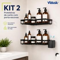 Vittak Kit 2 Porta Shampoo de Canto Adesivo com Porta Escova para Banheiro Vittak Kit 2 Porta Shampoo de Canto Adesivo com Porta Escova para Banheiro