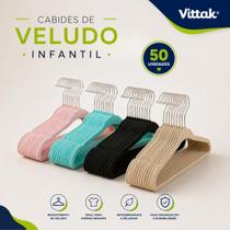 Vittak Kit 50 Cabide Veludo Infantil Antideslizante Premium Slim Macio Bege Rosa Azul Preto Vittak Kit 50 Cabide Veludo Infantil Antideslizante Premium Slim Macio Bege Rosa Azul Preto