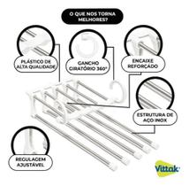 Vittak Kit Cabide Mágico Retrátil Inox Branco 5 Varetas para Calças Otimiza Espaço no Armário Vittak Kit Cabide Mágico Retrátil Inox Branco 5 Varetas para Calças Otimiza Espaço no Armário