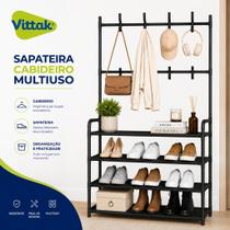 Vittak Organizador Vertical Preto Multiuso: Sapateira, Cabideiro e Prateleiras Vittak Organizador Vertical Preto Multiuso: Sapateira, Cabideiro e Prateleiras
