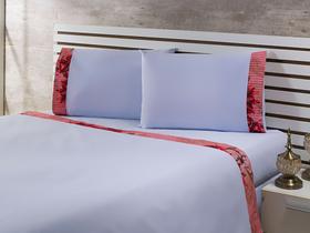 Viuva C/ Barrado Pique Flor Vermelho 4pç 200fio 128x188x25