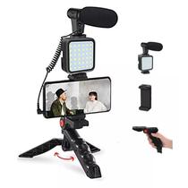 Vlogging Kit Filmagem Microfone Tripé Luz Youtubers Celular