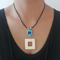 VOCÊ PODE Bijuterias Colar feminino Azul Pingente Quadrado