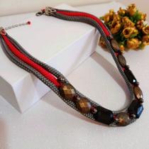 VOCÊ PODE Bijuterias Colar rústico de corda Vermelho Feminino