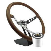 Volante Classico Lotse Big Block Couro Marrom Haste Cromo Com Cubo Adaptador Volante Classico Lotse Big Block Couro Marrom Haste Cromo Com Cubo Adaptador