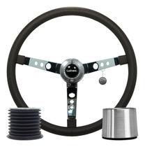 Volante Classico Lotse Big Block Couro Preto Haste Cromada Com Cubo Adaptador Volante Classico Lotse Big Block Couro Preto Haste Cromada Com Cubo Adaptador