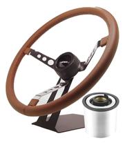 Volante Classico Lotse Big Block S Couro Marrom Haste Cromada Com Cubo Adaptador