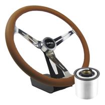 Volante Classico Lotse Boxer Couro Marrom Haste Inox Com Cubo Adaptador