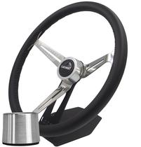 Volante Classico Lotse Boxer Couro Preto Haste Inox Com Cubo Adaptador