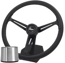 Volante Classico Lotse Boxer Couro Preto Haste Preta Com Cubo Adaptador