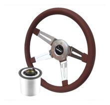 Volante Classico Lotse Four Couro Marrom Haste Cromo Com Cubo Adaptador