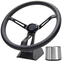 Volante Classico Lotse Hemi Black Couro Preto Haste Preta Com Cubo Adaptador