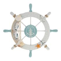 Volante decorativo de madeira para barco, branco náutico