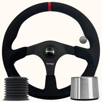 Volante Esportivo Camurça Ft Street Lotse By Fueltech Tarja Vermelha Com Cubo Adaptador