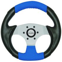 Volante Esportivo Cougar Mini de 28 Cm Prata e Azul para Buggy Kartcross Baja Acessórios Automotivo de Buggy