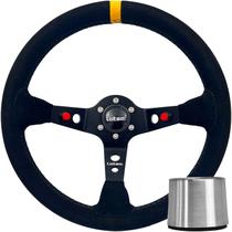 Volante Esportivo Lotse Dakar Camurça Preto Tarja Amarela Com Cubo Adaptador
