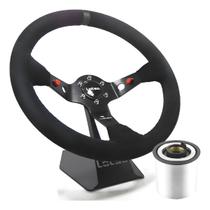 Volante Esportivo Lotse Dakar Camurça Preto Tarja Preta Com Cubo Adaptador