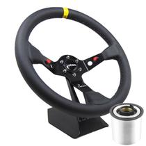 Volante Esportivo Lotse Dakar Couro Preto Tarja Amarela Com Cubo Adaptador
