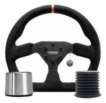 Volante Esportivo Lotse Grid Camurça Preto Tarja Vermelha Com Cubo Adaptador Volante Esportivo Lotse Grid Camurça Preto Tarja Vermelha Com Cubo Adaptador