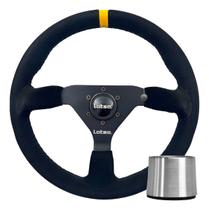 Volante Esportivo Lotse Gt330 Camurça Preto Tarja Amarela Com Cubo Adaptador Volante Esportivo Lotse Gt330 Camurça Preto Tarja Amarela Com Cubo Adaptador
