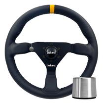 Volante Esportivo Lotse Gt330 Couro Preto Tarja Amarela Com Cubo Adaptador