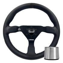Volante Esportivo Lotse Gt330 Couro Preto Tarja Preta Com Cubo Adaptador Volante Esportivo Lotse Gt330 Couro Preto Tarja Preta Com Cubo Adaptador