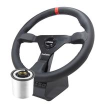 Volante Esportivo Lotse Gt330 Couro Preto Tarja Vermelha Com Cubo Adaptador