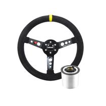 Volante Esportivo Lotse Maxx Competition Camurça Preta Tarja Amarela Com Cubo Adaptador