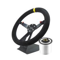 Volante Esportivo Lotse Rgt Camurça Preto Tarja Amarela Com Cubo Adaptador Volante Esportivo Lotse Rgt Camurça Preto Tarja Amarela Com Cubo Adaptador