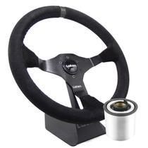 Volante Esportivo Lotse Ring Camurça Preto Tarja Preta Com Cubo Adaptador