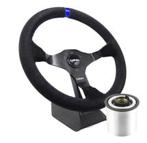 Volante Esportivo Lotse Ring Camurça Tarja Azul Haste Preta Com Cubo Adaptador Volante Esportivo Lotse Ring Camurça Tarja Azul Haste Preta Com Cubo Adaptador