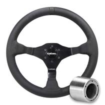 Volante Esportivo Lotse Ring Couro Preto Tarja Preta Com Cubo Adaptador