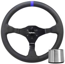 Volante Esportivo Lotse Ring Couro Tarja Azul Com Cubo Adaptador
