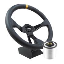 Volante Esportivo Lotse Wrc Couro Preto Tarja Amarela Com Cubo Adaptador