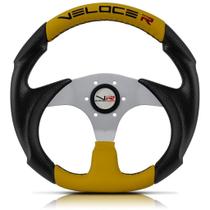 Volante Esportivo Veloce Racing Prata e Amarelo Sem Cubo Acessórios Automotivo Buggy Fusca MAG