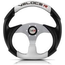 Volante Esportivo Veloce Racing Prata e Branco Sem Cubo Acessórios Automotivo Fusca Buggy Gol VW MAG