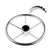 Volante inoxidável com botão, acessórios para barcos marinhos, 13-1/2", 5 raios