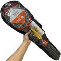 Vollo Sports Kit Badminton VB004 4 Raquetes, 3 Petecas, Rede e Suporte, Preto e Laranja